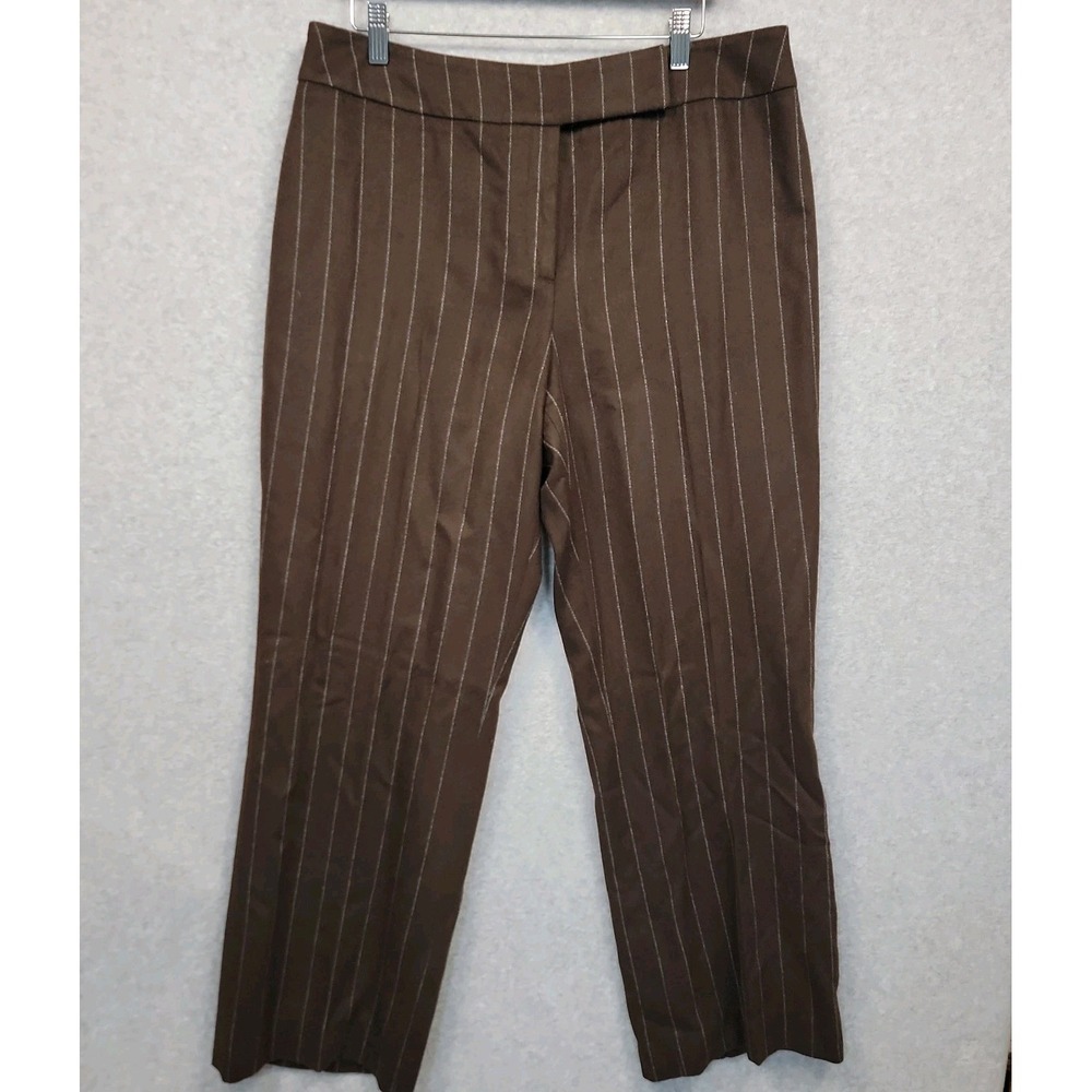 TALBOTS Vintage Womens Chocolate Brown‎ Pinstripe Wool Angora Pants Sz 16 Lined